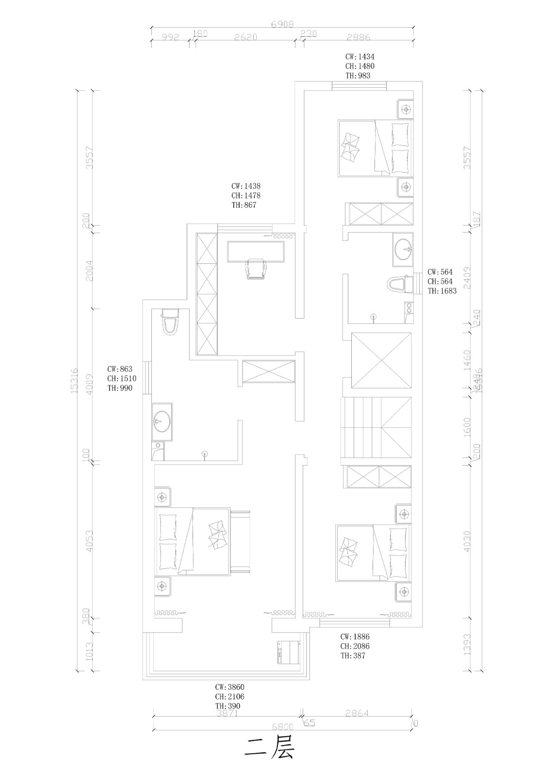 萬德世家底躍300㎡新中式風格戶型圖裝修效果圖